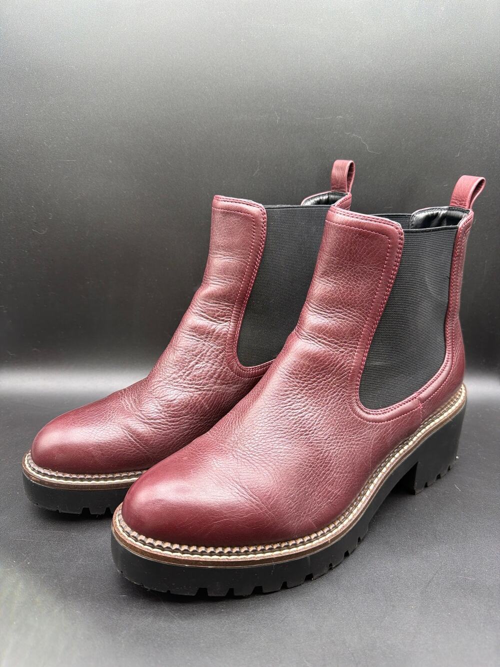 Nordstrom Nomiah Burgundy Leather Chelsea Boots Womens Size 12M Lug Sole Ankle